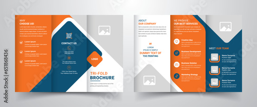 Blue and orange modern corporate business trifold brochure template