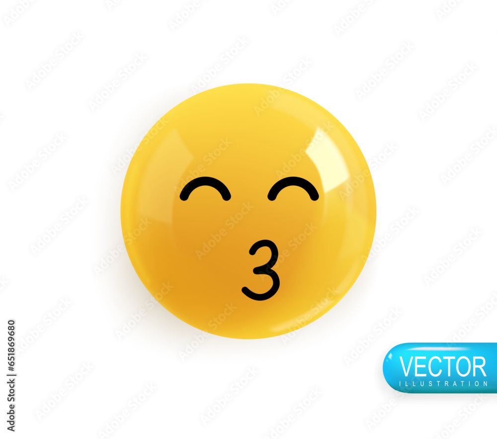 Fototapeta premium Emoji face. Realistic 3d design. Emoticon yellow glossy color. Icon in plastic cartoon style