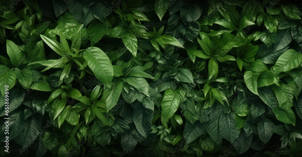 lush green foliage texture, showcasing detailed leaves and vibrant colors - obrazy, fototapety, plakaty 