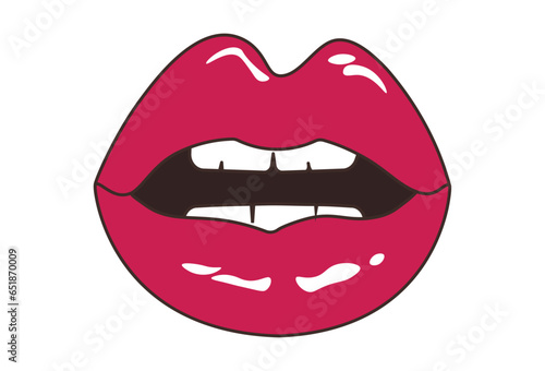 Girl's open mouth. Facial expression. Vector illustration of sexy woman's glossy lips. Isolated