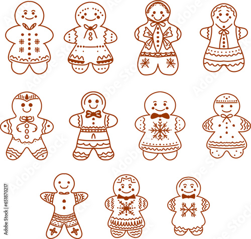 a set of Gingerbread Cookies Outline Illustration