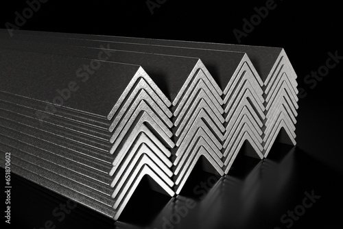 Steel angle in stock for construction and production.. 3d illustration.