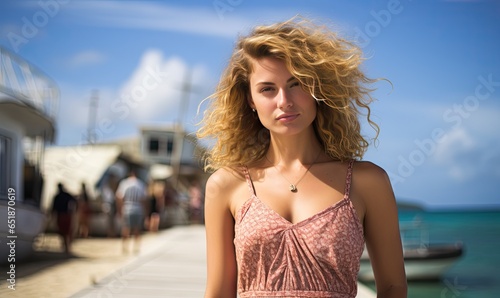 Against the boat's backdrop, the portrait of the blonde woman emanated a sense of tranquility and wanderlust.