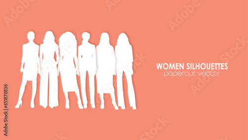 Businesswomen silhouette vector, team of women paper cut design