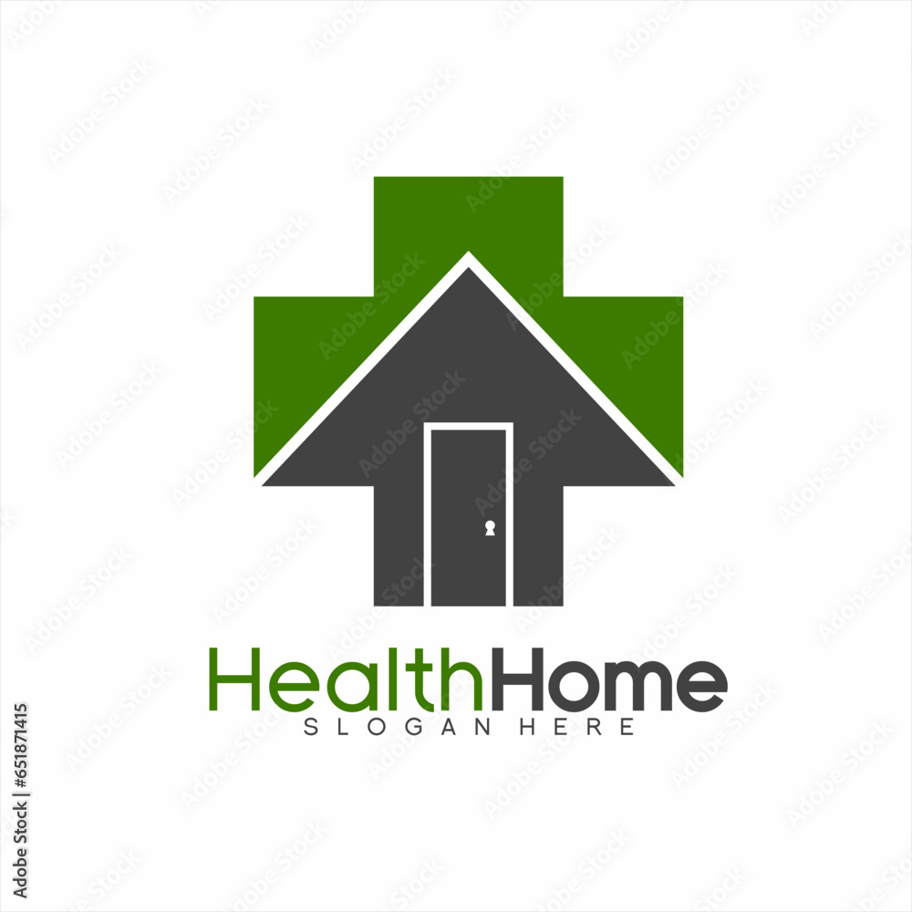 Health Home logo design with illustration of a cross with house and door. Health Home logo design with illustration of a cross with house and door.