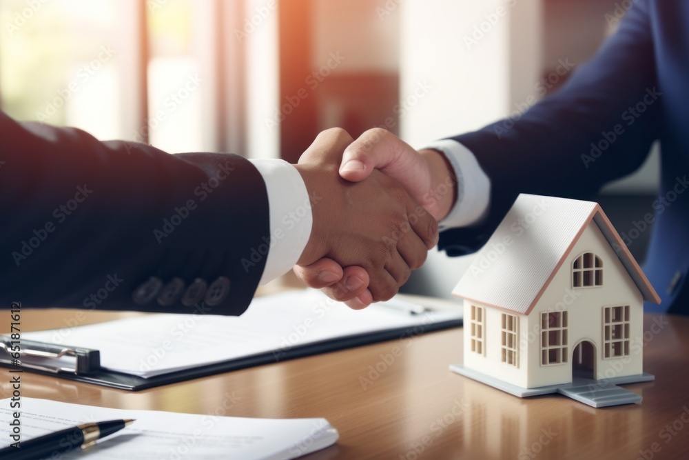 Business success, Real estate agents and customers shake hands to congratulate after signing a contract to buy a house with land and insurance, handshake and Good response concept.