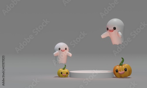 Cute Halloweens icon and colorful pumpkin 3d rendering in dark and white background for festival, holiday, Halloweens day and etc. photo