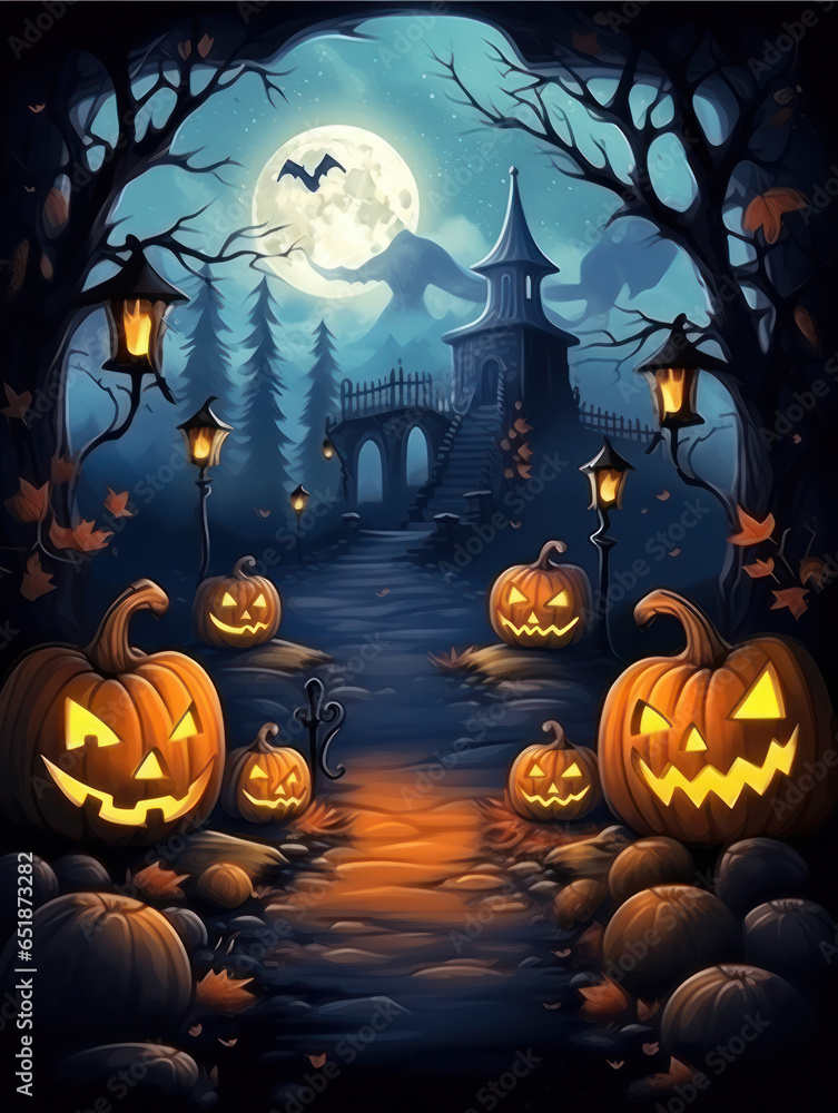 Fototapeta premium Spooky Cartoon Halloween Greeting Card 