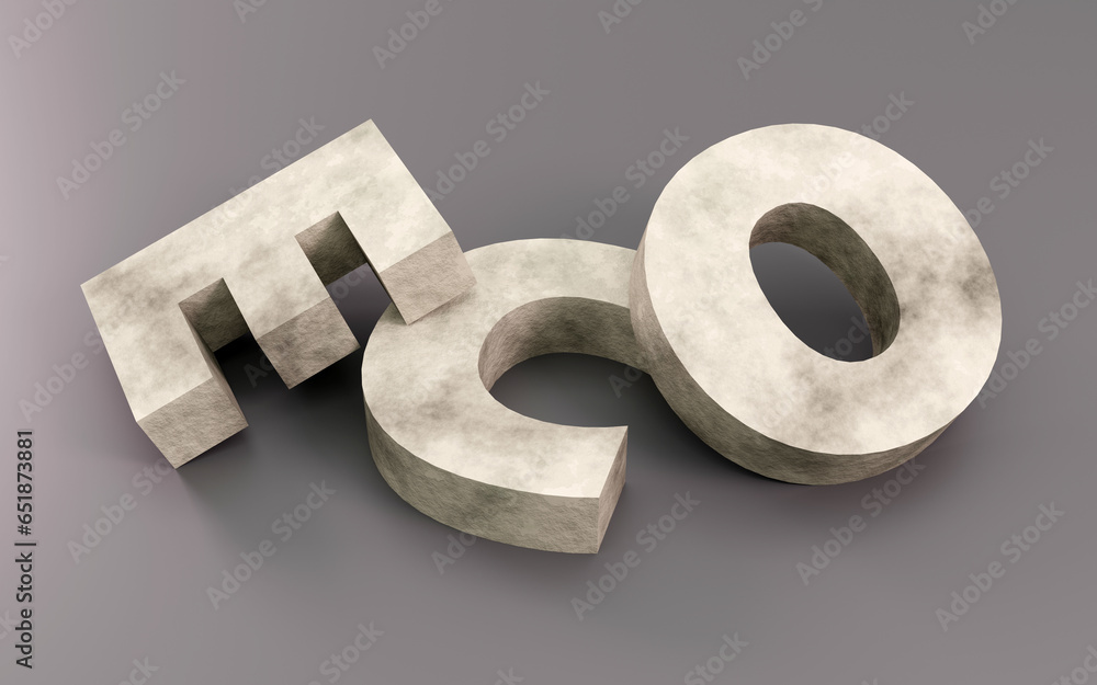 3d alphabet letters shape made of concrete on grey background, 3d render, sign ECO 3d alphabet letters shape made of concrete on grey background, 3d render, sign ECO