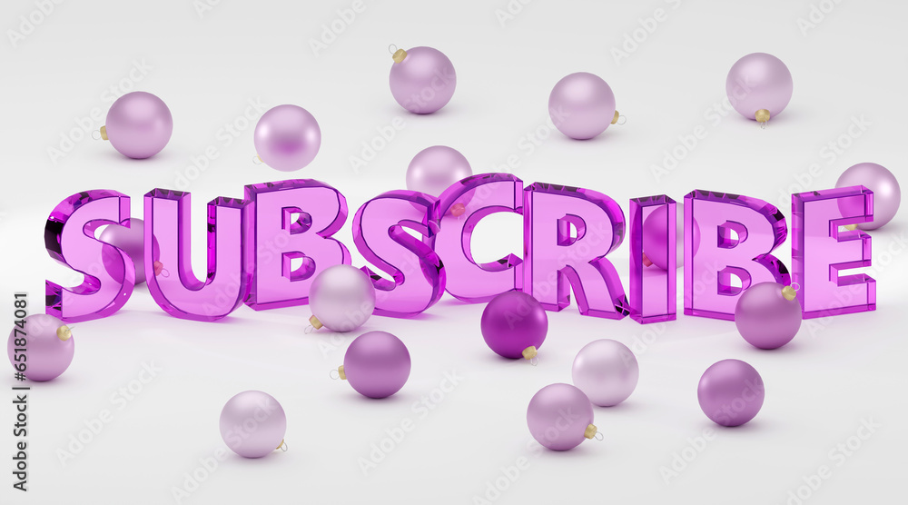 Bright purple sign subscribe with ornaments Minimal Concept 3D render Illustration