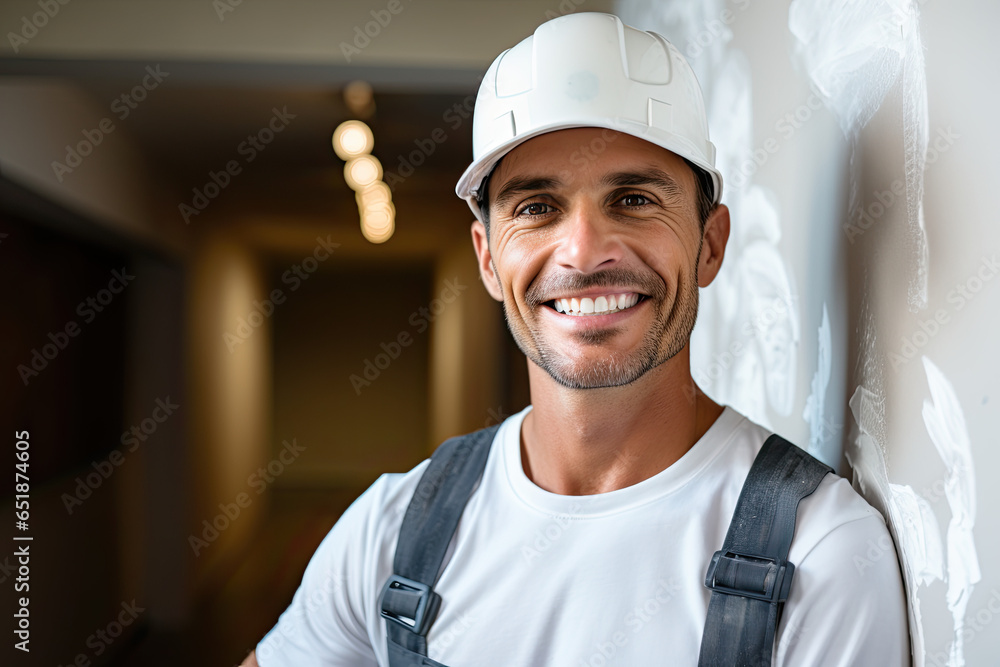 portrait of a smiling painter, worker portrait of a smiling painter, worker