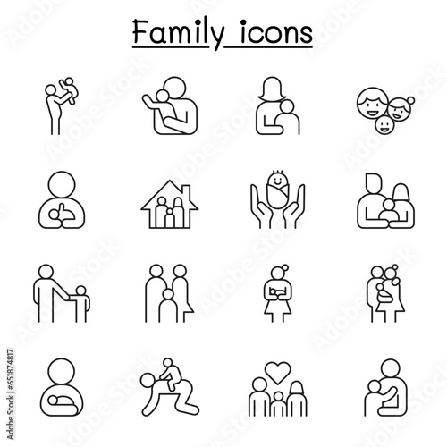 Family icon set in thin line style. ediatble stroke