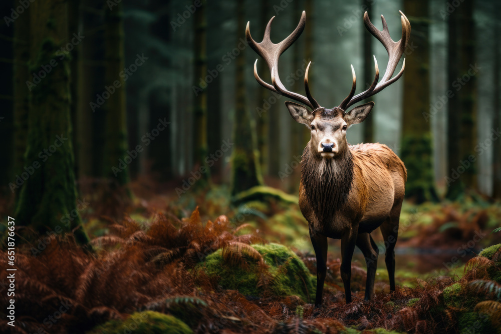 cerf adulte en foret dans les fougères cerf adulte en foret dans les fougères