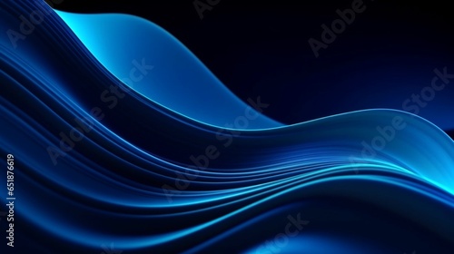 Abstract blue background with curvy lines illuminated by neon light.