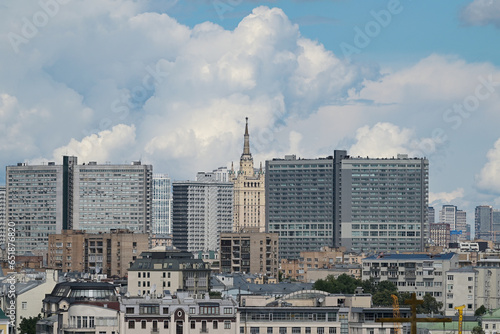 June 17, 2022, Moscow, Russia. View of the Stalin high-rise on Kudrinskaya Square and the book houses on Novy Arbat in the center of the Russian capital. photo