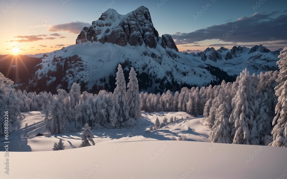 Winter's Splendid Sunrise Nature's Majesty in the Mountains ai generated