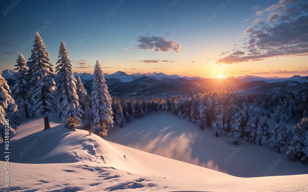 Winter's Splendid Sunrise Nature's Majesty in the Mountains ai generated Winter's Splendid Sunrise Nature's Majesty in the Mountains ai generated