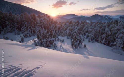 Winter's Splendid Sunrise Nature's Majesty in the Mountains ai generated