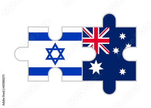 puzzle pieces of israel and australia flags. vector illustration isolated on white background