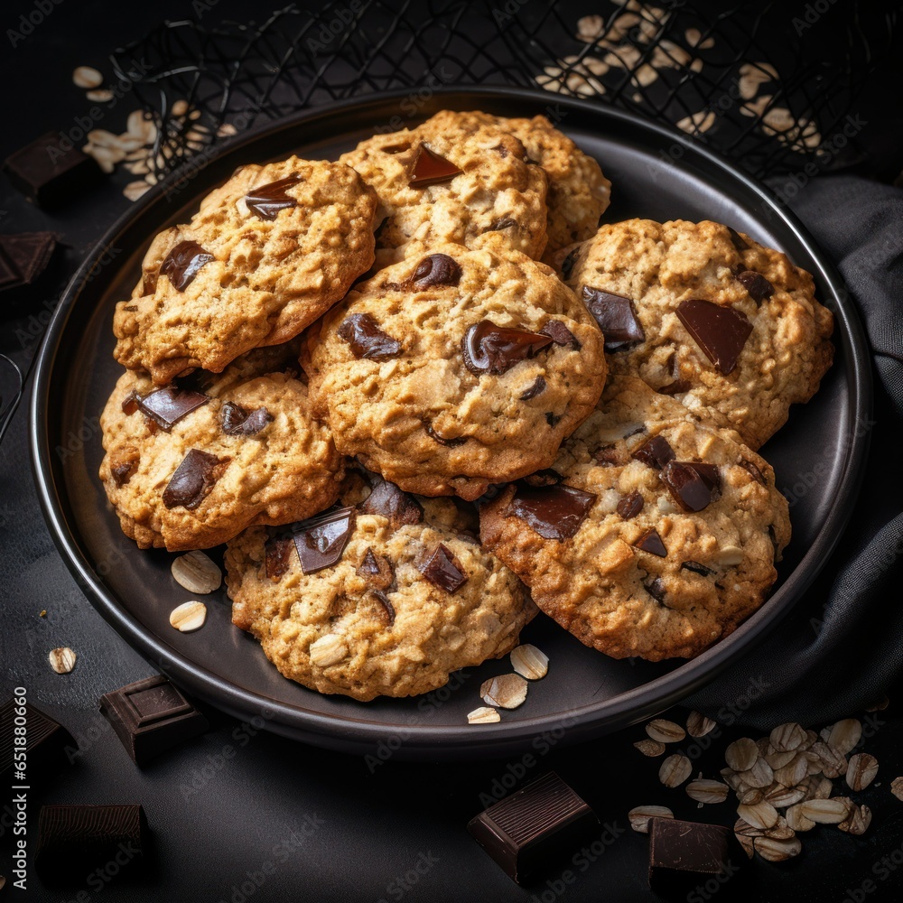 delicious oat cookies with dark chocolate