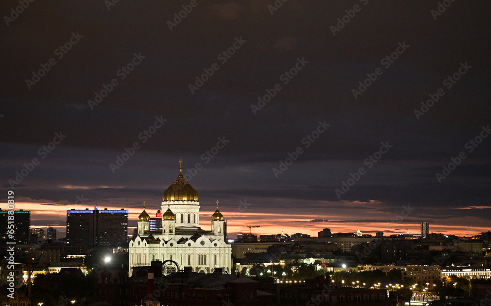 July 17, 2022, Moscow, Russia. View of the Cathedral of Christ the Savior in the center of the Russian capital on a summer evening.