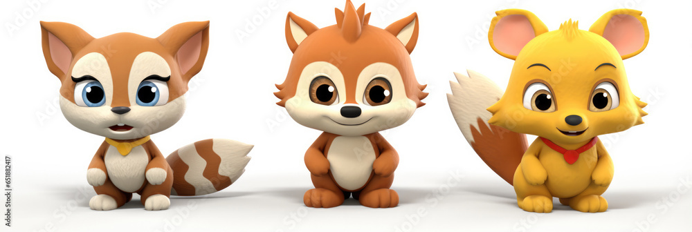 Stuffed Animal Toys A Cutout Set Of Three Cartoon Animal Toys Characters Isolated On A Background