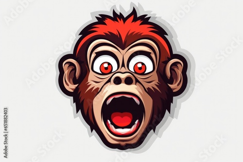 Shocked Monkey Face Sticker On Isolated Background