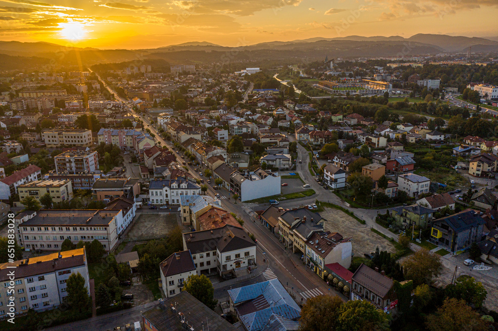 Obraz premium Nowy Sącz, wschód słońca, Małopolska, Sądeckie, Poland