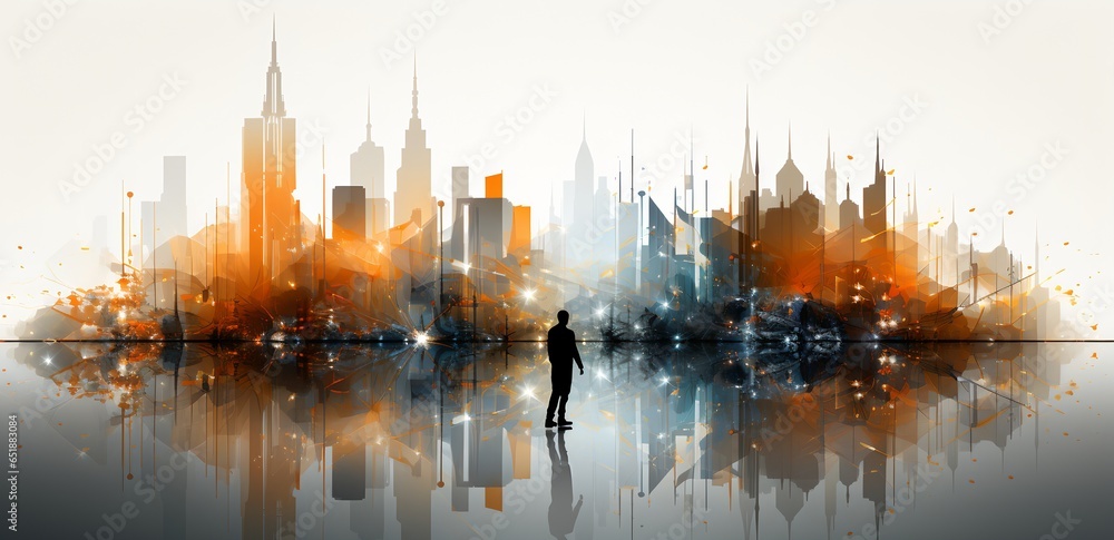 Silhouette of businessman against the background of the city, generative AI