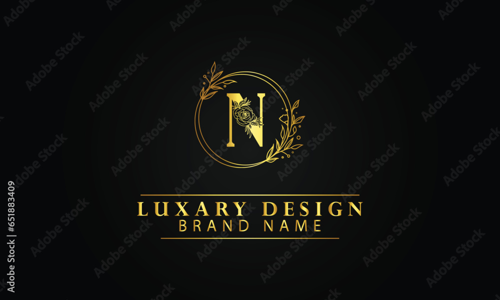 Letter N luxury circle flourish shape logo design template with black background
Letter N luxury circle flourish shape logo design template with black background