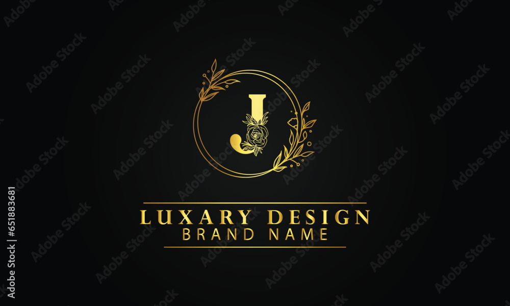 Letter J luxury circle flourish shape logo design template with black background
Letter J luxury circle flourish shape logo design template with black background