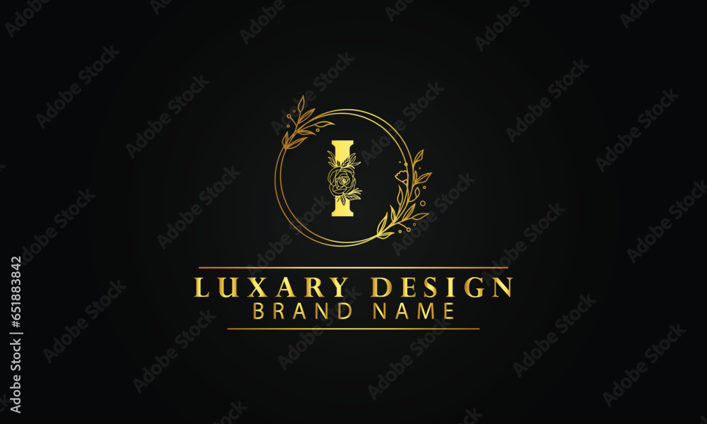Fototapeta premium Letter I luxury circle flourish shape logo design template with black background 