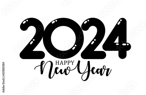 2024 Happy New Year, creative and eye-catching design features soft, rounded forms in bold black and white. Perfect for holiday banners, cards, and posters. Vector illustration photo