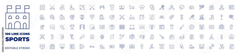 100 icons Sports collection. Thin line icon. Editable stroke. Sports icons for web and mobile app.