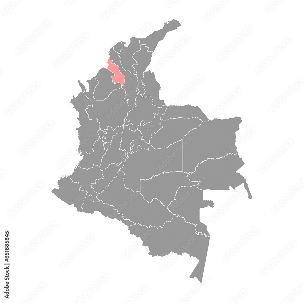 Sucre department map, administrative division of Colombia.