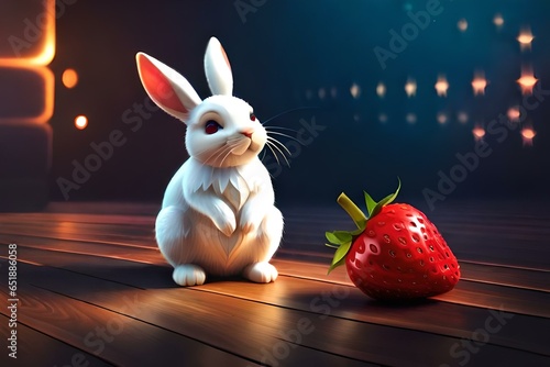 : A Curious White Rabbit in the Blossoming Garden, Where Nature's Splendor Meets Whimsical Wildlife, Unfolding a Scene of Serene Harmony and Delightful Discoveries, a Glimpse into the Gentle Rhythms o photo