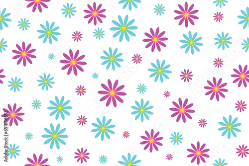 Seamless floral pattern, cute flower print. Pretty flower and leaf pattern design for fabric, wallpaper. small hand drawn plants, a white background. Vector illustration.