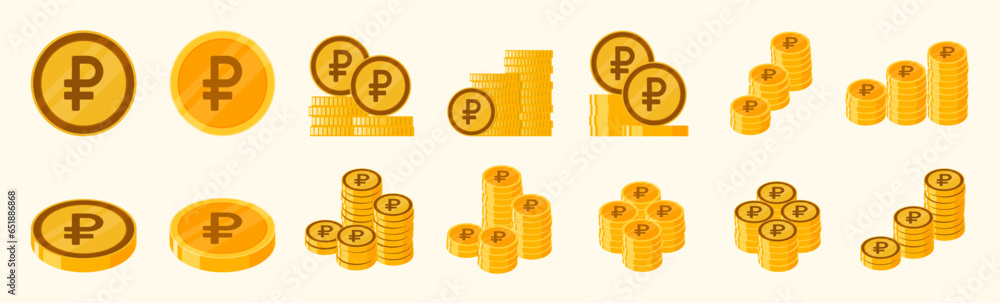 Russian Ruble Coin Icon Set Russian Ruble Coin Icon Set