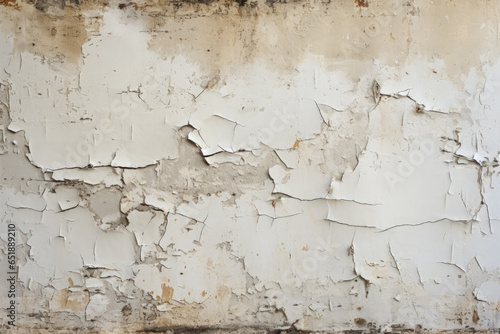 Peeling white paint on old cement wall forms textured panorama 