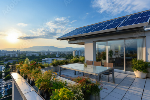 Solar panels or cells installed on rooftops or terraces 