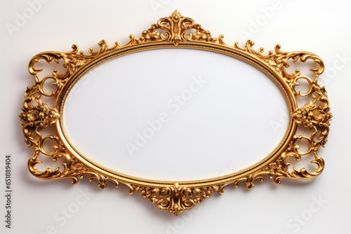 Elegant gold mirror frame isolated on white background antique oval shape 