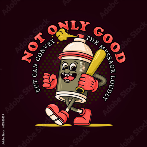 Spray paint cartoon mascot carrying a baseball bat. Suitable for logos, mascots, t-shirts, stickers and posters
