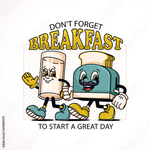 Toaster and a glass of mascot milk. Suitable for logos, mascots, t-shirts, stickers and posters