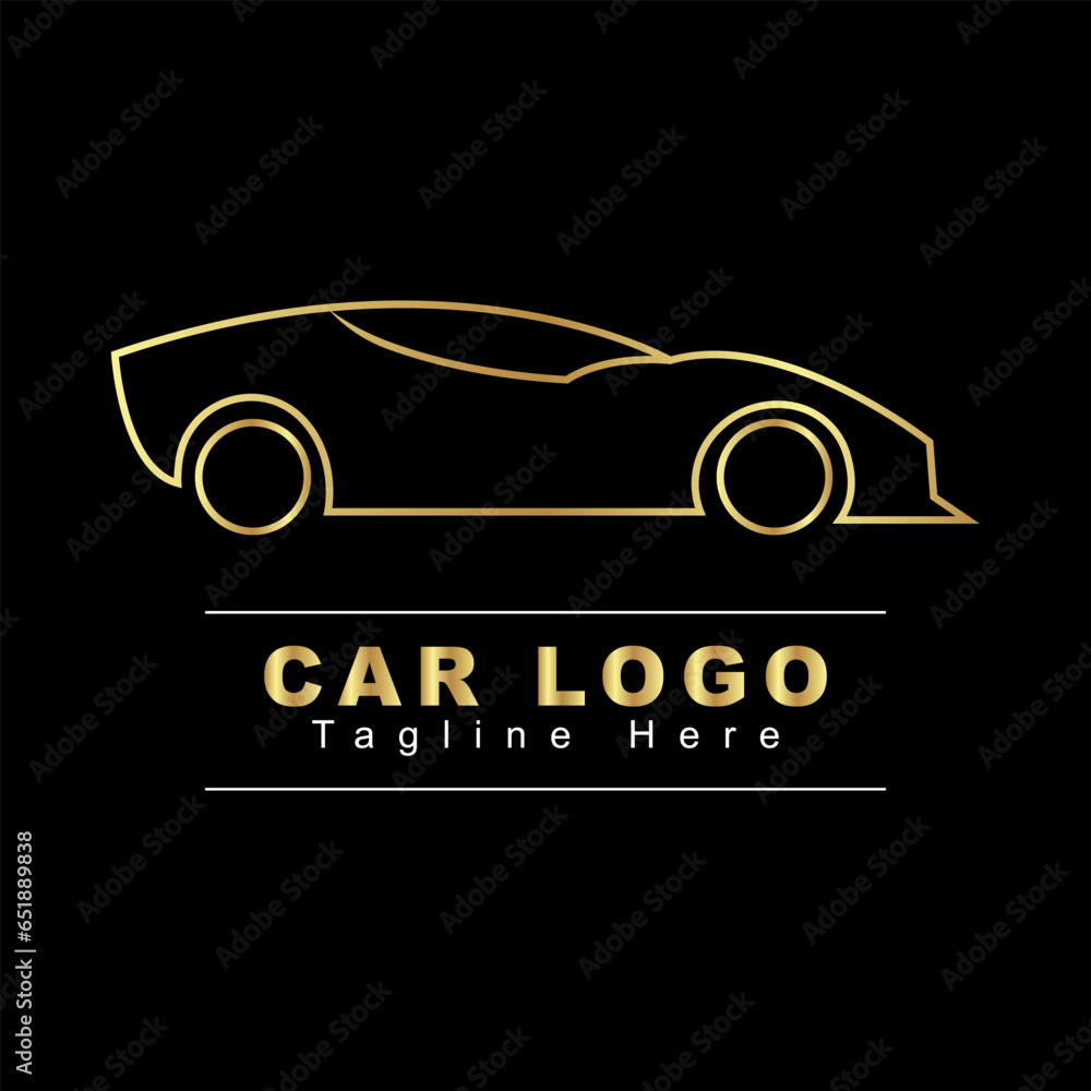 Gold Car Logo on Black Background. Abstract Car silhouette for Automotive Company logo. Vector Eps.10