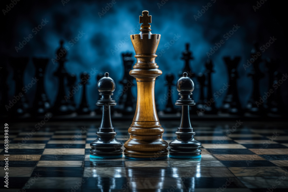 Chess pieces Queen rook on a chessboard symbolize teamwork leadership partnership business strategy and decision-making illuminated by cinematic lighting Chess pieces Queen rook on a chessboard symbolize teamwork leadership partnership business strategy and decision-making illuminated by cinematic lighting