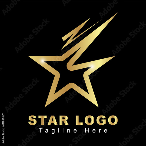 Gold Star Logo vector in elegant style on black background. Vector Illustration.