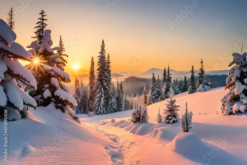 winter sunset in the mountains generated by AI tool © Sundas
