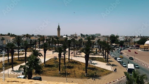 Beautiful square Bourguiba Mausoleum, Sanctuaire Sidi Mezri and grande plateau in Monastir, Tunisia photo