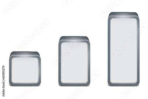 Blank exhibition cube table pedestal. Tradeshow lightbox. Different sizes vector mockup set. Trade show square plinth display stand mock-up kit. Template for design