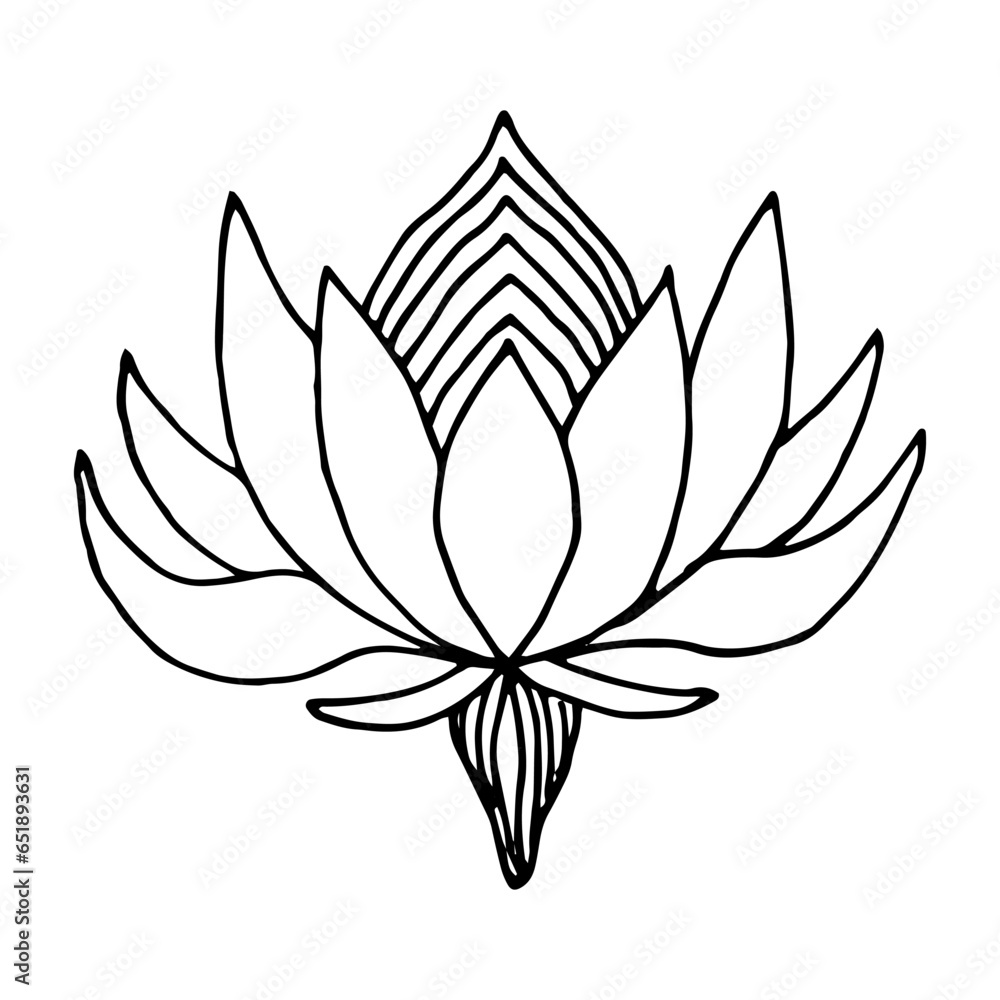 Lotus flower in doodling style.Happy Diwali.Decoration in oriental, Indian style.Hand drawn outline vector illustration.